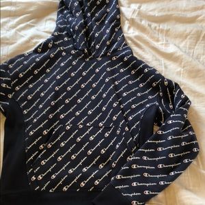 champion blue logo hoodie